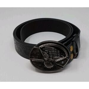 Western Leather Belt 2nd Amendment Eagle Flag Buckle Black